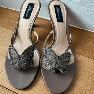Blumarine Gray Rhinestone Butterfly Sandals